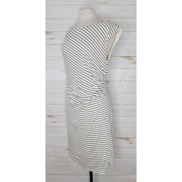 Ann Taylor LOFT Gathered Stripe Side Ruched Jersey Knit Pullover Dress ~ Large - Picture 5 of 11